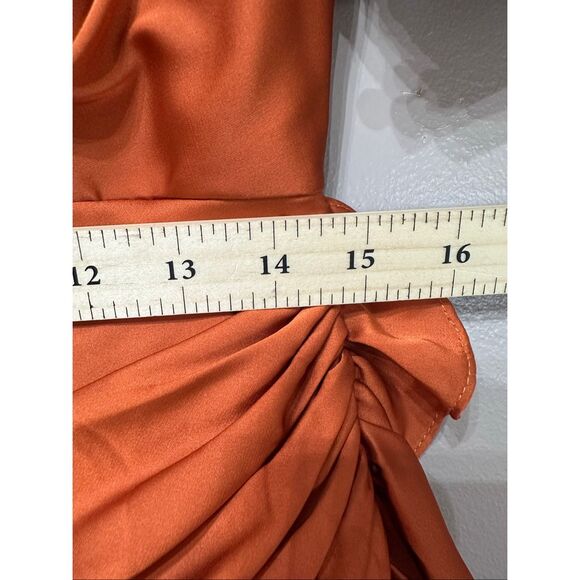 NWOT Mac Duggal Short Wrap Puff Sleeve Burnt Orange Dress Style #26928 Size 8US - Picture 10 of 12